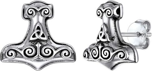 Silvora Norse Viking Jewelry Thor's Hammer Studs Sterling Silver Vintage Celtic Knot Wolf Head Stud Earrings for Women Men in Kuwait
