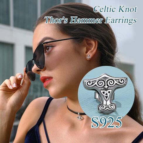 Silvora Norse Viking Jewelry Thor's Hammer Studs Sterling Silver Vintage Celtic Knot Wolf Head Stud Earrings for Women Men in Kuwait