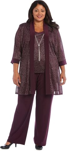 R&M Richards Women's Plus Size Metallic Rib Pant Set in Kuwait