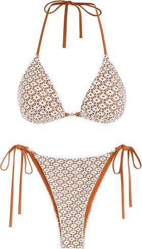 ZAFUL Women Bikini Set Boho Shell Tassel Crochet Tie Swimwear Halter Cheeky Swimsuit Bathing Suit in Kuwait