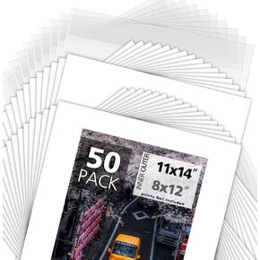 MBC MAT BOARD CENTER, Pack of 20, 5x7 for 4x6 White Picture Mats - Acid Free, 4-Ply Thickness, White Core, Includes Backing Boards and Clear Bags - for Pictures, Photos, Framing