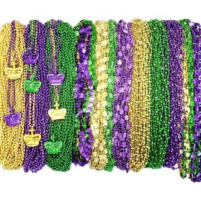 Dyhayaer 144Pcs Mardi Gras Beads Necklaces Bulk, Green, Purple, Gold Metallic Costume Beaded Necklaces For Mardi Gras Decoration, Carnival, Parade in Saudi Arabia