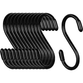 REUOMPE 12 Pack S Hooks for Hanging, 3.5 Inch Heavy Duty Metal S Hooks Non Slip Black S Hooks for Closet, Small Rubber Coated S Shape Hooks for Hanging Plants Jeans Clothes Pots Pans Cups Towels
