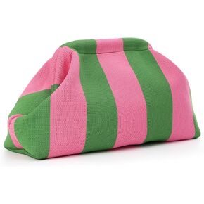 GOKTOW Summer Beach Dumpling Clutch Purses for Women, Woven Crochet Handbags Ruched Cloud Colorblock 2024
