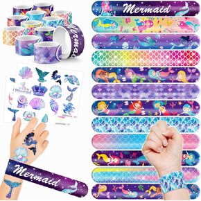 48PCS Mermaid Party Favors 24PCS Tattoos 24PCS Slap Bracelets Wristbands Themed Birthdays Party Supplies Decorations Sea Pattern Girls Boys Gifts School Classroom Prize Carnival Christmas Reward