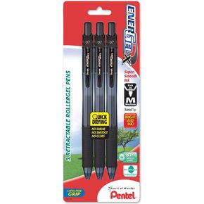 Pentel EnerGel-X Retractable Liquid Gel Pen, 0.7mm, Medium Line, Metal Tip, Black Ink, 3 Pack (BL107BP3A)