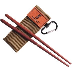 Menolana Foldable Chopsticks Traveling Pluck Set Rosewood Chopsticks Gift, Collapsible Wooden & Copper Chopsticks with Storage Bag, Portable and Reusable