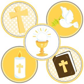 Yellow First Holy Communion Party Favor Stickers by Adore By Nat - Neutral Christening Baptism Labels - Set of 50