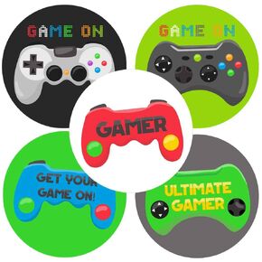 Video Games Favor Sticker Labels by Adore By Nat - Birthday Party Goodie Bags and Envelope Seals - Set of 50