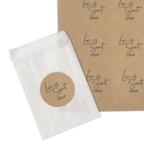 XOandQuin Kraft Brown Love is Sweet Plastic Free Wedding Self Seal Favor Bags + Stickers (mini kits (sets of 35), stickers ONLY)