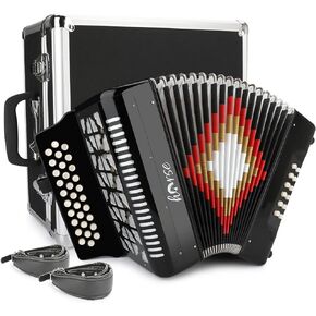 31-Key Diatonic Accordion 12 Bass F/B/E 3-Row Diatonic Accordion Instruments for Adults with Suitcase and Straps(31 Key F/B/E)