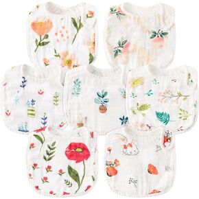 2ooya 7 قطع مرايل موسلين للأطفال، ملابس تجشؤ من القطن الماص للرضع، مرايل قابلة للتعديل من الراتنج، مرايل على شكل زهرة، مرايل للرضع، مرايل لعاب، تغذية، مرايل التسنين، هدية تذكارية للطفل in Kuwait