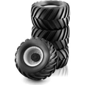 Chanmoo 1/10 RC Monster Truck Tires and Hard Plastic Wheels Rims 12mm Hex Rubber Buggy Off Road Tyres with Foam for 1:10 Scale Truck Car Traxxas VXL 2WD Hoss 4x4 HSP HPI Tamiya Kyosho 4PCS (White)