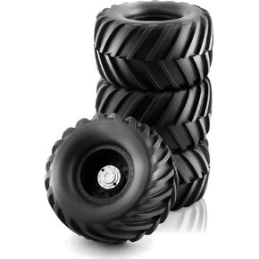 Chanmoo 1/10 RC Monster Truck Tires and Hard Plastic Wheels Rims 12mm Hex Rubber Buggy Off Road Tyres with Foam for 1:10 Scale Truck Car Traxxas VXL 2WD Hoss 4x4 HSP HPI Tamiya Kyosho 4PCS (White)