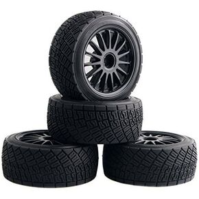 Shaluoman WR8 Tarmac Wheel with Tires for HPI Rally Off-Road WR8 Tyres Pack of 4 Black