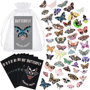 Siifert 100 Sets Butterfly Enamel Pins Gifts for Women Cute Moth Backpacks Pins Bulk for Grils Spring Colorful Butterflies Lapel Brooch Pins with Butterfly Cards and Organza Gifts Bags