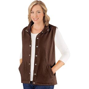 Collections Etc Snap Front and Cinch Back Sleeveless Vest with Front Slant Pockets - Flattering Layering Piece for Outfit