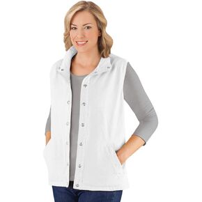 Collections Etc Snap Front and Cinch Back Sleeveless Vest with Front Slant Pockets - Flattering Layering Piece for Outfit