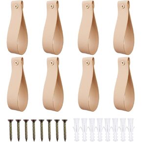 Curtain Rod Holders,Set of 8 Leather Curtain Rod Brackets with Screws,PU Curtain Rod Hangers Stylish Apricot Leather Straps Hooks for Wall Pole Macrame Boho Art Décor
