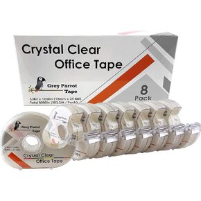 Greyparrot Office Clear Office Refill Tape Rolls + Dispenser(8 Pack),(3/4" X 1000in/pack). for Craft Jobs, Gift Wrapping, Office Work Clear(Transparent) Glossy Finish, Refillable (8000 inch/total)