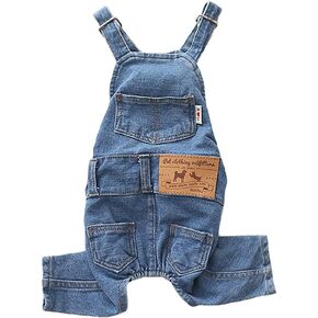 MuYaoPet Dog Denim Jumpsuit Costumes Cat Pet Jean Overalls Clothes For Yorkie Bulldog (M(Bust 12.5" Back11.0"), Blue)