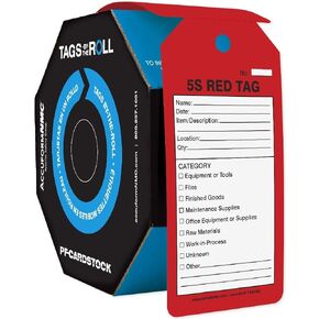 AccuformNMC 100 Tags by-The-Roll, 5S Red Tag, US Made OSHA Compliant Tags, Waterproof PF-Cardstock, Resists Tears, 6.25"x3", TAR162