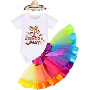 IMEKIS Baby Girl My First Cinco De Mayo Outfit Romper + Rainbow Tutu Skirt + Mexican Sombrero Hat Birthday Cake Smash Clothes
