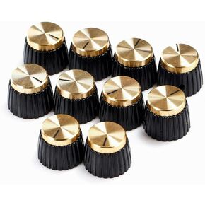 FASTROHY 10Pcs Guitar Amplifier AMP Knobs with Gold Cap Push On Knobs for Marshall Amplifier, Black