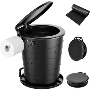 PAHTTO Portable Toilet for Adults, Retractable Porta Potty for Camping with Toilet Paper Holder and Lid, Foldable Toilet Adjustable Height for Camping, Hiking, Fishing, RV Travel, Road Trips