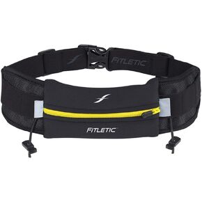 Fitletic Race Belt | Patented Bounce Free Design for Ironman, Triathlon, Marathon, Trail, 5K, 10K, Endurance, Cycling | N06-07 Ultimate Belt I, Black & Yellow