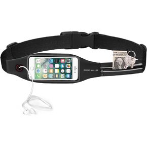 Rhino Valley Running Belt Waist Pack, Water Resistant Sports Fanny Pack for Women Men, Belt Bag with Dual Pockets and Adjustable Waist Strap, Workout Phone Holder for iPhone 15/14/13 Pro/13/12 Pro/12