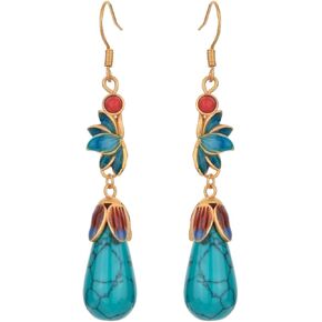 أقراط فيروزية للنساء أقراط فيروزية متدلية على شكل قطرة دمعة 14 قيراط مطلية بالذهب 925 خطاف من الفضة الاسترليني لطيف بيضاوي فيروزي مجوهرات هدية للفتيات المراهقات in Kuwait