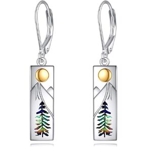 YFN Mountain Earrings 925 Sterling Silver Abalone Dangle Drop Earrings Mountain Jewelry Gift for Skiers, Hikers, Campers, Climbers and Nature Lovers