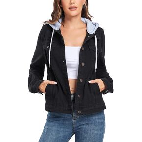 Anienaya المرأة مقنعين جان سترة الرباط الطبقات غسلها طويلة الأكمام انفصال هوديي الدنيم سترة ث 2 جيوب in Kuwait