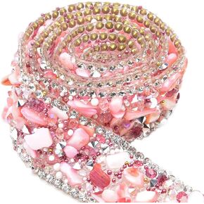 Crystal Rhinestone Trim Hotfix Ribbon Colorful Artificial Gem Stone Beaded Iron On Applique Chain Embellishment Sewing Accessories by for DIY Wedding Bridal Dress Shoes Decor (Blue, 2cm Width)