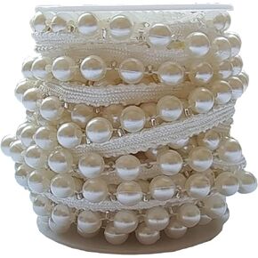 Bead Trim 5 Yards 5mm 8mm Faux White Pearl Beaded Fringe Trim for Sewing Craft DIY(Mixed Sizes,2003)