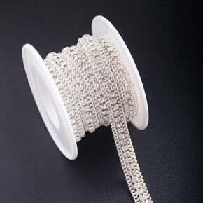 Rytenz 2 Yard Crystal Rhinestone Close Chain Trim Pearl Beaded Trim Bridal Lace Ribbon Trimming Rhinestone Chain Trim for Wedding Party Decoration & Bridal Costume Embellishment Clothing Accessories