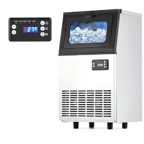 Upgraded Commercial Ice Maker Machine, 110LBS/24H with 18LBS Bin Stainless Steel Automatic Operation Ice Machine for Home Bar, Include Water Filter, Scoop, Connection Hose