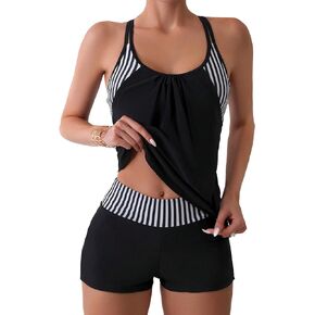 SOLY HUX Women's Beachwear Tankini Bathing Suits Swim Tank Top with Boy Shorts Two Piece Swimsuit