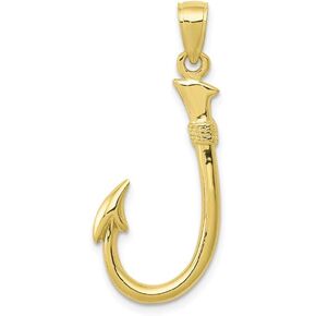 Solid 10k Yellow Gold Fish Hook Pendant Charm
