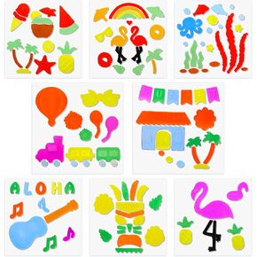 Whaline 8 Sheets Summer Thick Gel Clings Hawaiian Tropic Window Gel Decals Aloha Flamingo Pineapple Window Jelly Stickers Decals for Summer Pool Beach Home Classroom Window Hawaiian Party Supplies