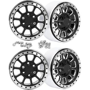 RCHuiWow RC 1.9in إطارات عجلات Beadlock لـ 1/10 الزاحف TRX-4 Axia1 SCX10 SCX10 II 90046 SCX10 III D90، إطارات عجلات من الألومنيوم شديدة التحمل، 4 قطع، وردي