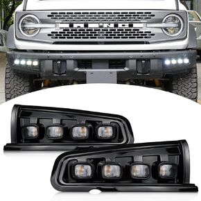 BINQIGOO LED Front Bumper Fog Light Daytime Running Lamp White/Amber Dynamic Sequential Flash Turn Signal Light DRL Compatible with Ford Bronco 2021-2023