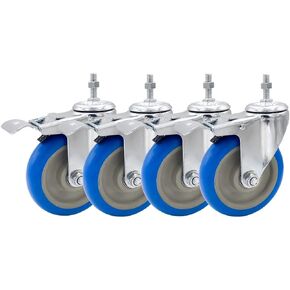 FactorDuty 2 Inch BLUE Caster Wheel 3/8"-1.2" Threaded Stem Mount Caster Wheel Polyurethane Wheels Premium Non Marking No Noise 65LB Per Wheel (Pack of 4)