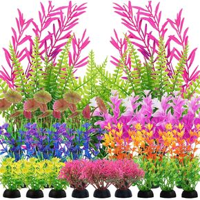 QUOZUO 25 Pack Aquarium Plants, Fish Tank Decor Colorful Plants Artificial Aquarium Decorations for Household and Office Aquarium Simulation, Small to Large