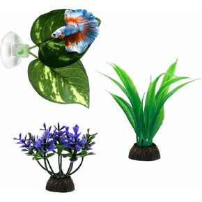 Moonorange 3 Pack Small Aquarium Artificial Plants, Betta Fish Leaf Pad, The Natural Habitat for Betta Spawning Grounds, Fish Tank Decorations (3pcs/ABC)