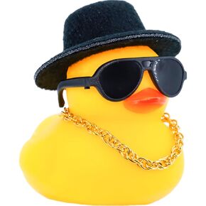 CoFuBcad Car Rubber Duck Ornaments Dash Duck Decorations for Car Dashboard Ornament Decoration Accessories with Mini Hat Musical Instruments Necklace Sunglasses(Style A18)