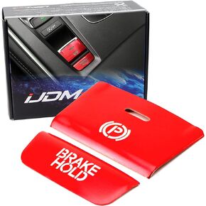 iJDMTOY 2pc Red Sports Aluminum Hand Brake Release Button Decoration Cover Trims Compatible With 2018-2023 Honda Accord