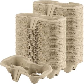 JEUIHAU 100 Pack Pulp Fiber Drink Carrier, 2 Cup Carrier Tray for 8-24 oz Cups, Biodegradable Drink Carrier for Delivery of Hot or Cold Drinks, Ideal To Go Drink Holder for Car Food Delivery
