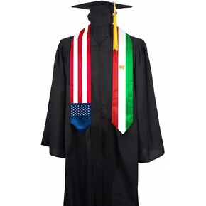 SECUNL Iran National & USA Flag Graduation Stole Sash Scarf Double Sided International Student Graduation Decoration Item Gift
